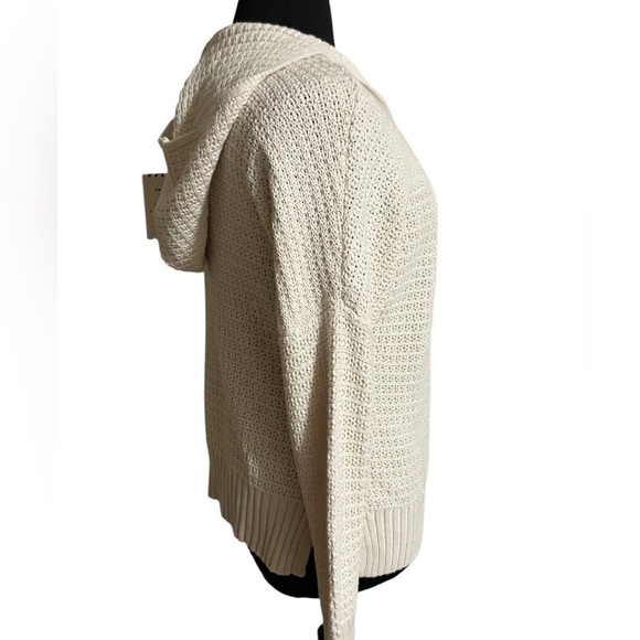 Rachel Zoe Preppy Knit Popover Hoodie Sweater Ivory Cotton Blend Women’s Large - Picture 2 of 11